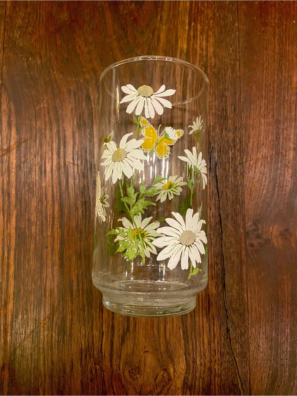 VTG LIBBEY White Daisy Yellow Butterfly Retro Glass Tumbler